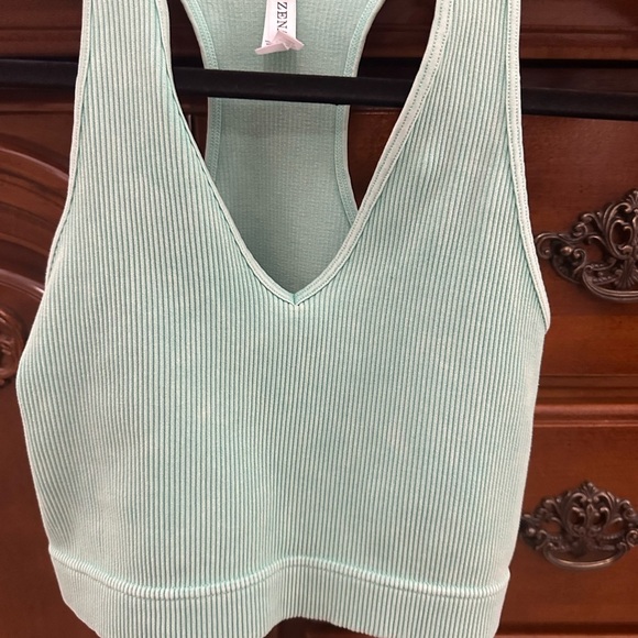 Mint Green Ribbed Women's Top - Picture 4 of 6